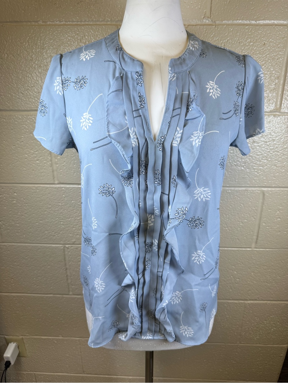 Banana Republic Light Blue Floral Ruffle Front Blouse